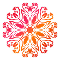 Colorful gradient flower mandala. Hand drawn decorative element. Ornamental round doodle floral element isolated on white background. Vector illustration.