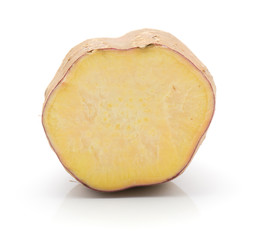 Sweet potato isolated on white background one half.