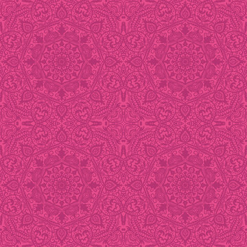 Pink ornamental seamless pattern, lace background isolated on white background. Vector illustration.