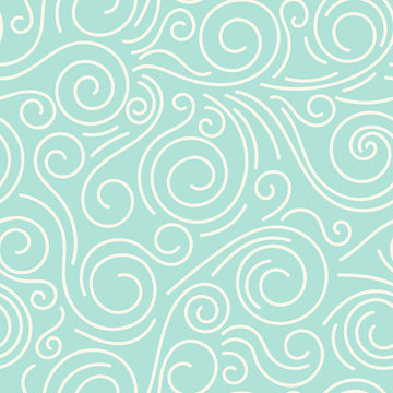 Abstract hand drawn doodle thin line wavy seamless pattern. Curly linear sky or sea messy background. Vector illustration.