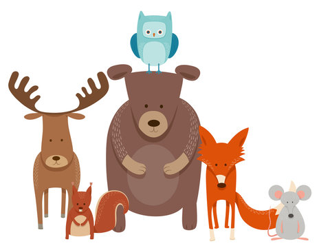 cute cartoon animal characters group