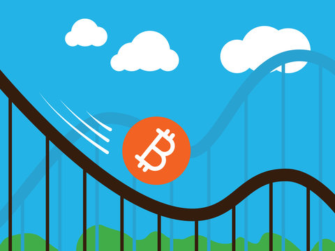 bitcoin coin on roller-coaster