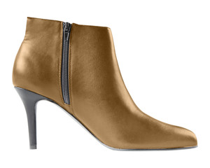 Brown elegant party winter high heel ankle shoes with zipper isolated white