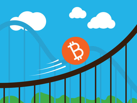 bitcoin coin on roller-coaster