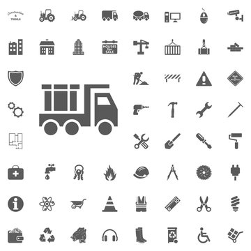 Truck with goods icon. Construction and Tools vector icons set