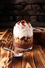 dessert tiramisu in glasses, concept of delicious life
