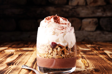 dessert tiramisu in glasses, concept of delicious life