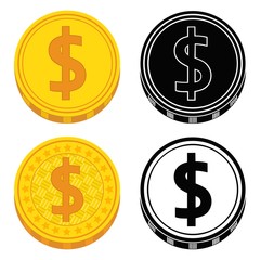 Set of coins of gold and black and white. Vector