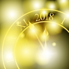 2018 New Year shining banner with clock. Vector illustration.