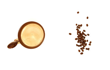 a mug of coffee and coffee beans isolated