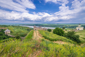 Fototapeta na wymiar Aerial view on a fortification complex Khotyn Fortress in Ukraine