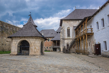 Fototapeta na wymiar Main courtyard of Khotyn Fortress in Khotyn city, Ukraine