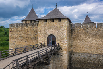Main gate of Khotyn Fortress in Khotyn city, Ukraine