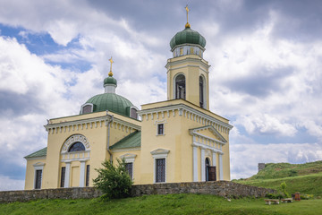 Fototapeta na wymiar Alexander Nevsky church next to Khotyn Fortress in Ukraine