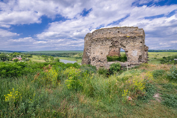 Fototapeta na wymiar Remains of castle in Zhvanets village in Ukraine