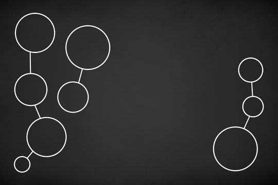 White Circles Network Connected on Chalk Board Background