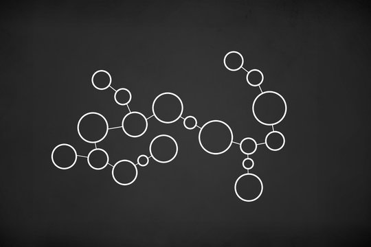 White Circles Network Connected on Chalk Board Background