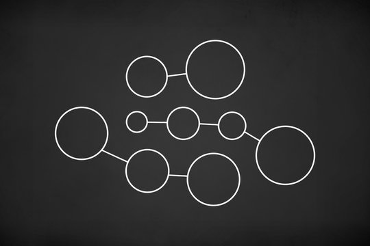 White Circles Network Connected on Chalk Board Background