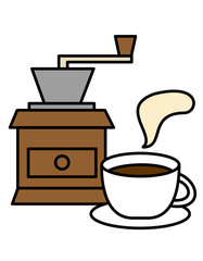 ミル、カップ、コーヒー、湯気(色)