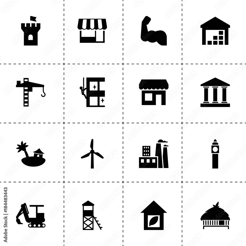 Poster building icons. vector collection filled building icons