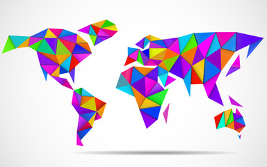 Abstract world map in geometric polygonal style. Colorful vector illustration