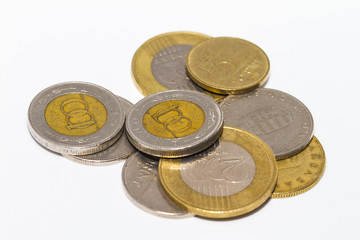 The forint (sign: Ft; code: HUF) is the currency of Hungary. Coins on isolated white background.