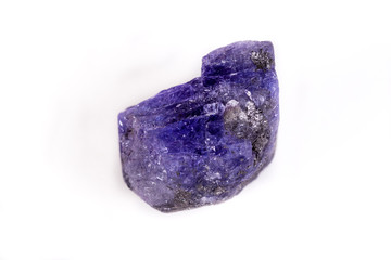 Macro mineral stone Tanzanite on white background