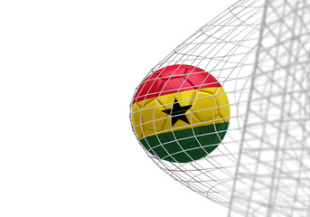 Ghana flag soccer ball scores a goal in a net