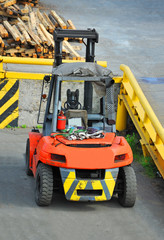 Red forklift truck