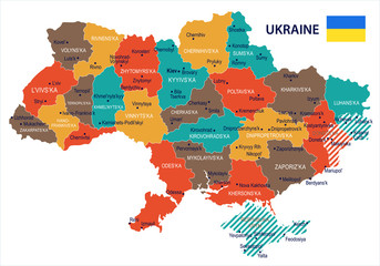 Ukraine - map and flag Detailed Vector Illustration