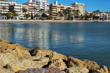 Fototapeta premium Coastline and reflected sea in Santa Pola, Spain