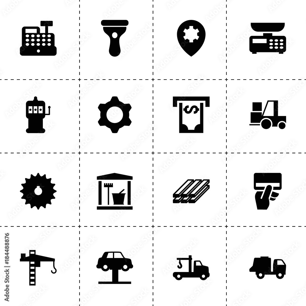 Poster machine icons. vector collection filled machine icons