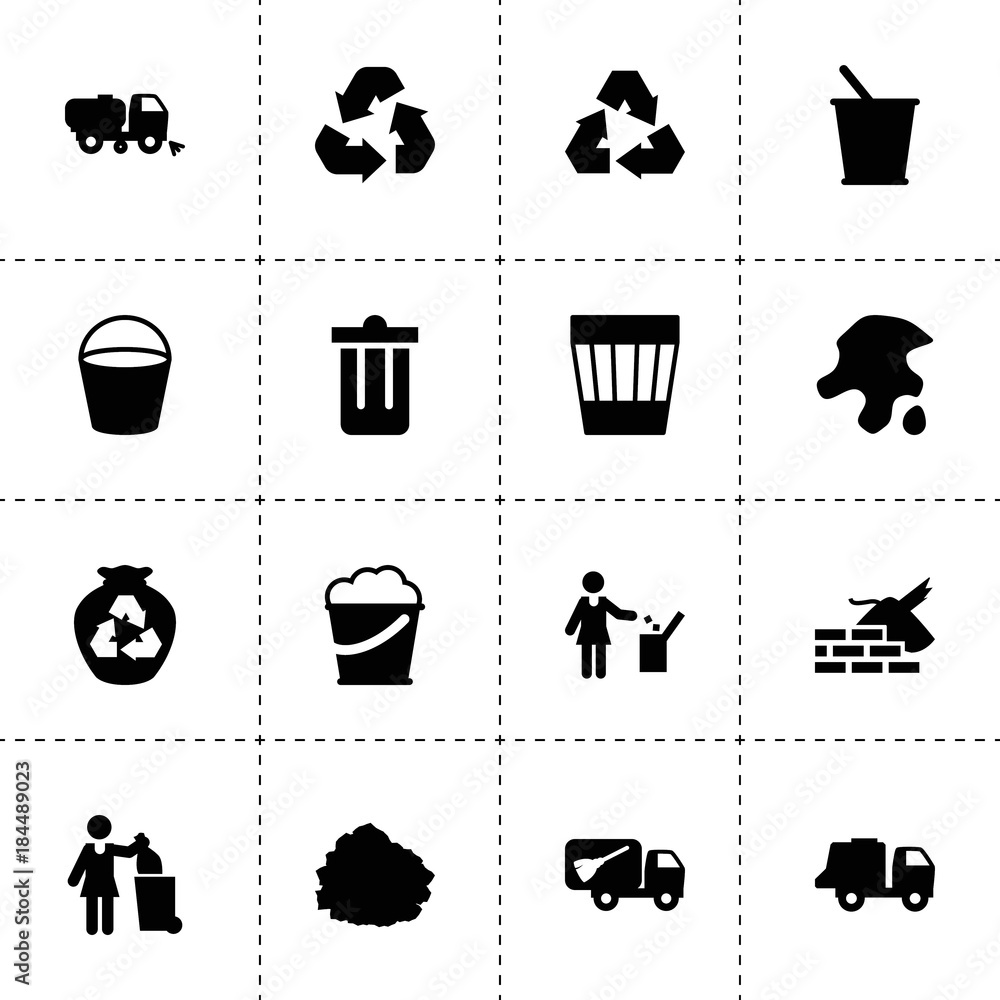 Poster garbage icons. vector collection filled garbage icons