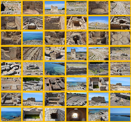 Italy, Puglia, Egnazia. XVth century BC. Archaeological area of the ancient city of Puglia. Collage