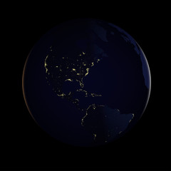 Vector globe icon of the world. Night planet Earth