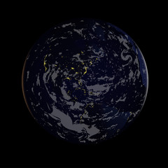 Vector globe icon of the world. Night planet Earth