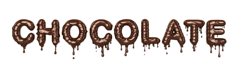 Chocolate letters that make up the word chocolate. 3D illustration