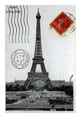 Eiffel tower, Paris, France, canceled vintage postcard, circa 1919