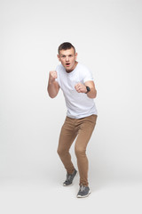 Boxing. Young blonde man, ready to fight.