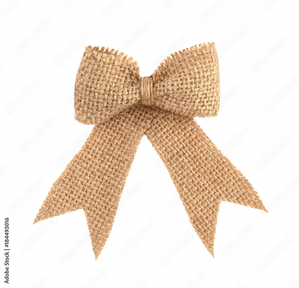 Wall mural Burlap ribbon bow isolated on white background - Wall murals
