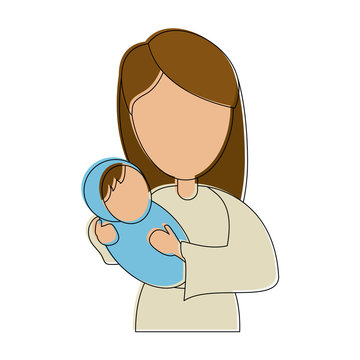 Virgin mary holding baby jesus cartoon