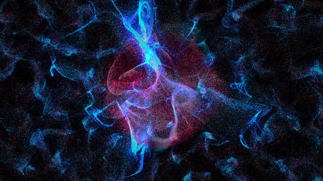Colorful Particles dispersing and twisting. High quality clip rendered on high end computer and graphics card. 3d rendering