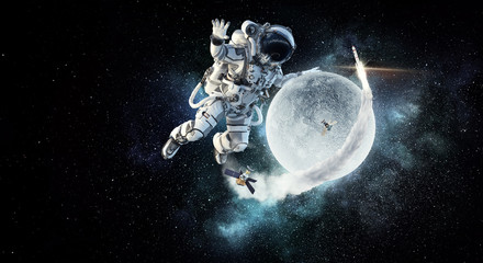 Spaceman and his mission. Mixed media