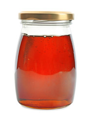 Aromatic honey in jar, isolated on white