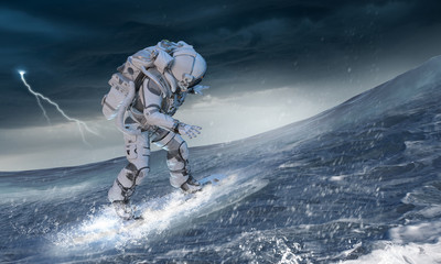 Astronaut on board. Mixed media