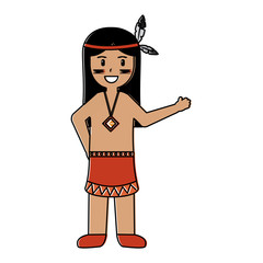 Fototapeta na wymiar cartoon native american indian in traditional short buckskin dress vector illustration
