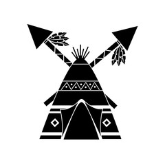 native american indian teepee home with crossed spears vector illustration black image © Gstudio