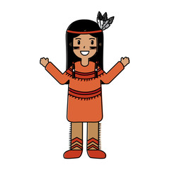 native american with feather headdress clothes national traditional vector illustration