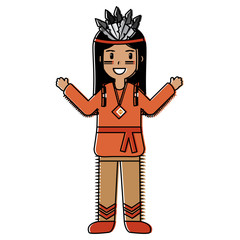 native american with feather headdress clothes national traditional vector illustration