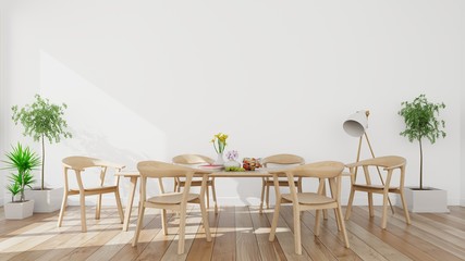 Dining room and meeting room with sunlight in the window. 3d rendering.